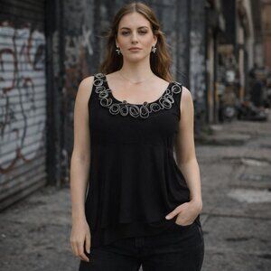 Peplum Top Slimming Ruffle Neckline Empire Style Large Tiana B. Size L